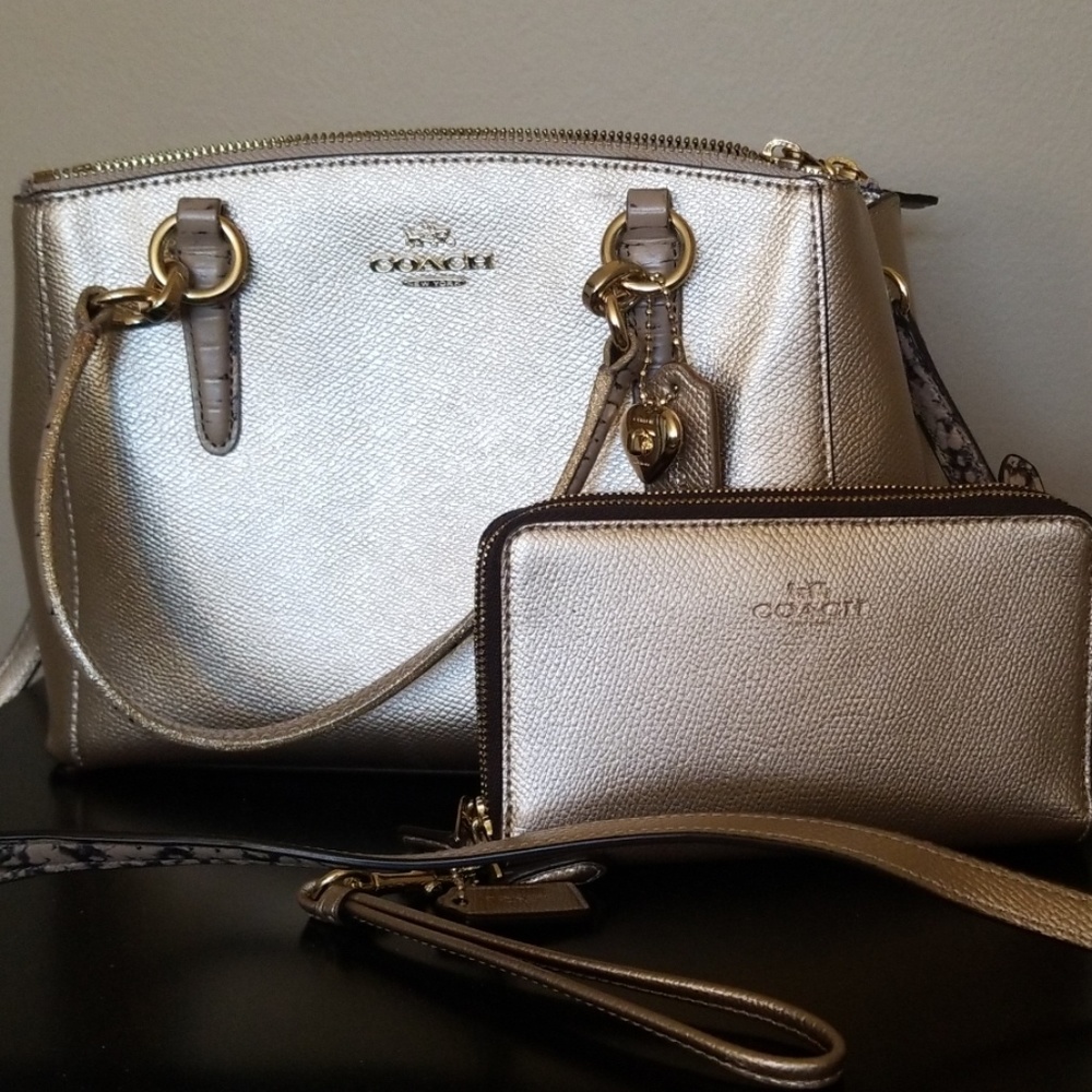 Coach cross body gold with matching wristlet